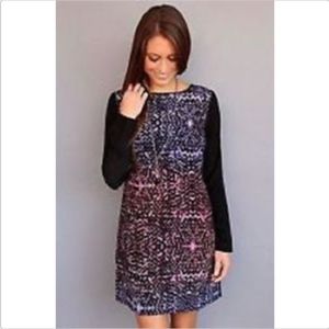 CHARLIE JADE Long Sleeves Silk Dress NWT Chevron